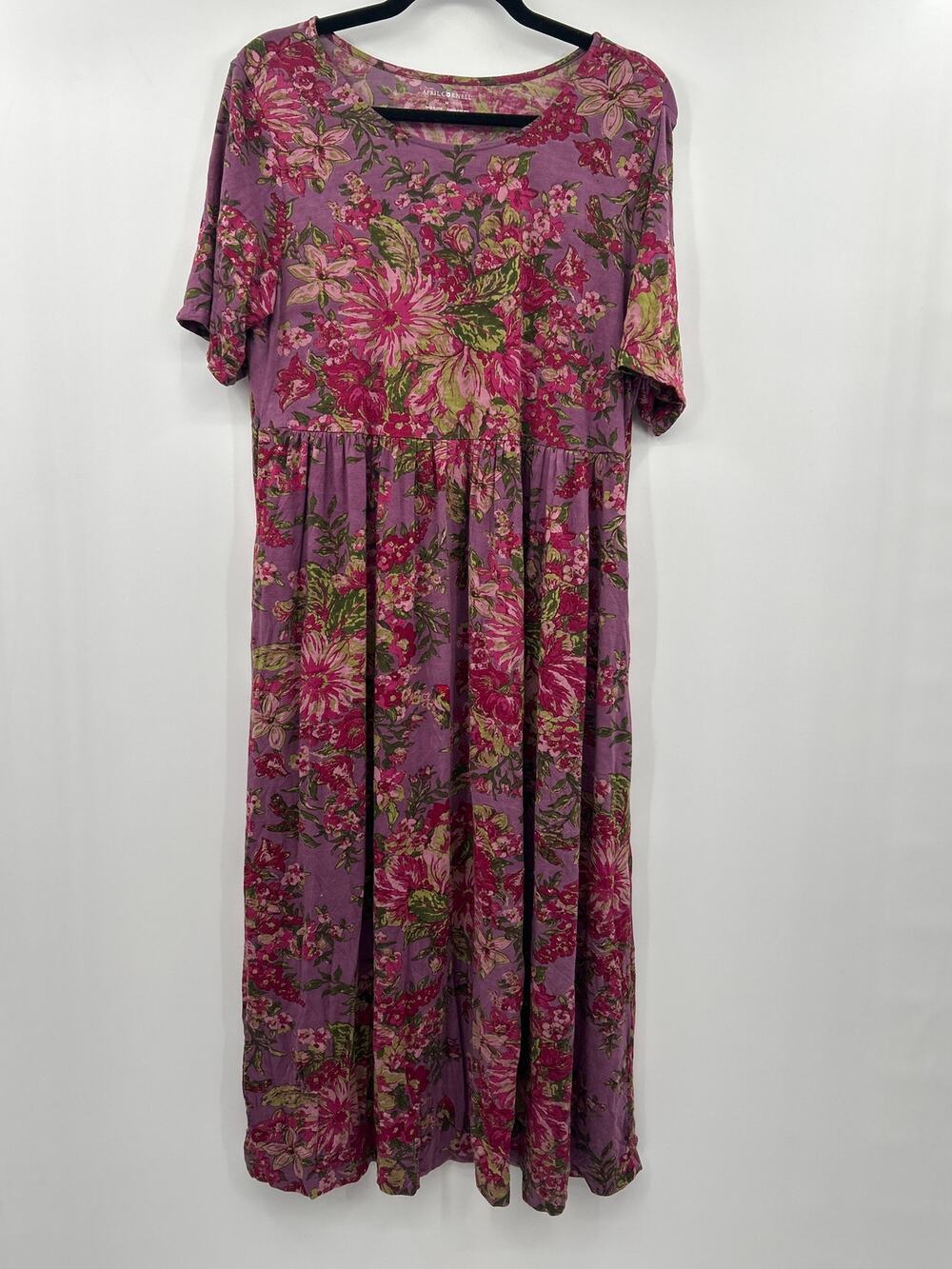 April Cornell Floral Maxi Dress M Purple Boho Cottagecore Garden Pockets Fairy